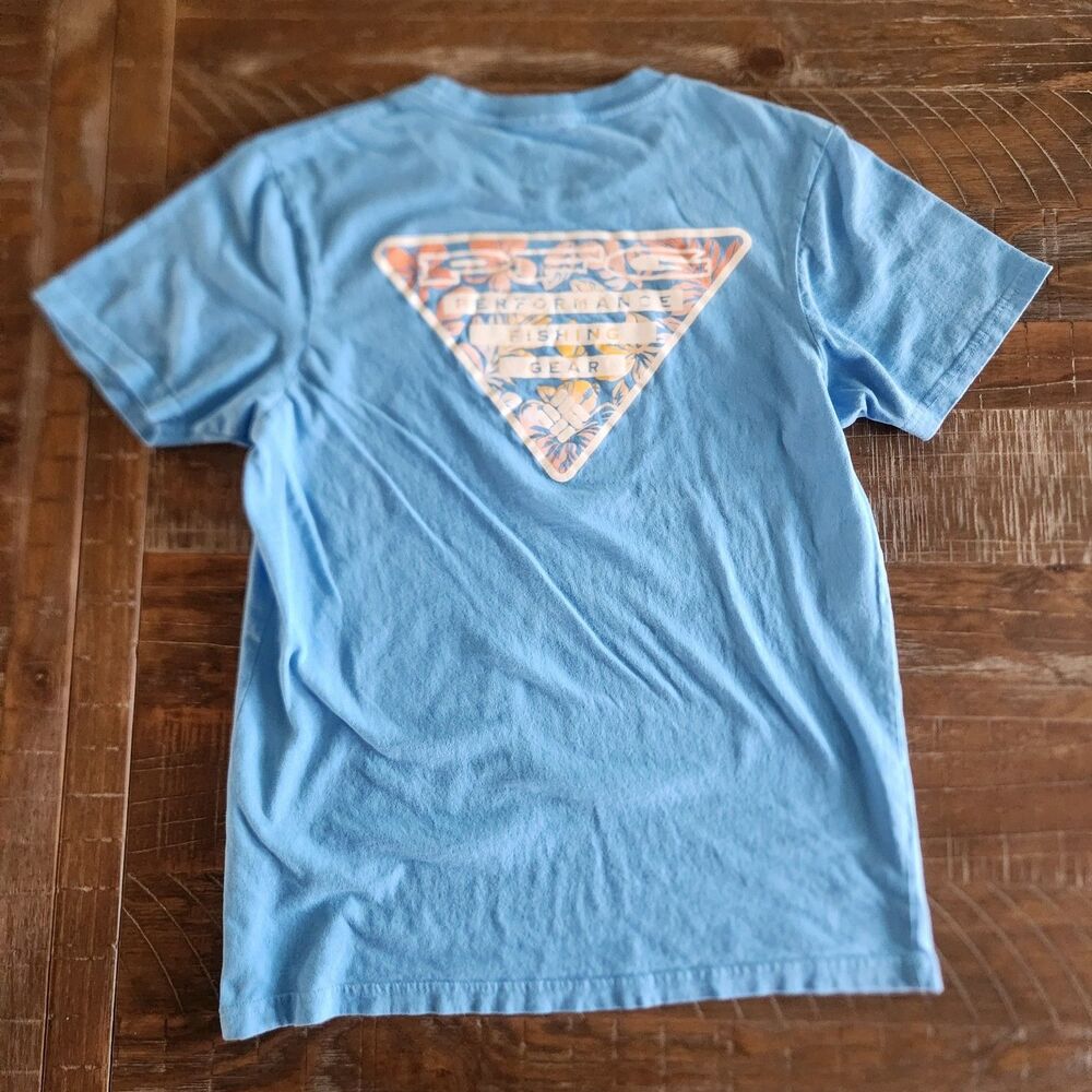 Columbia T-Shirt Mens Small Blue Short Sleeve PFG Crew Neck Hiking Outdoor